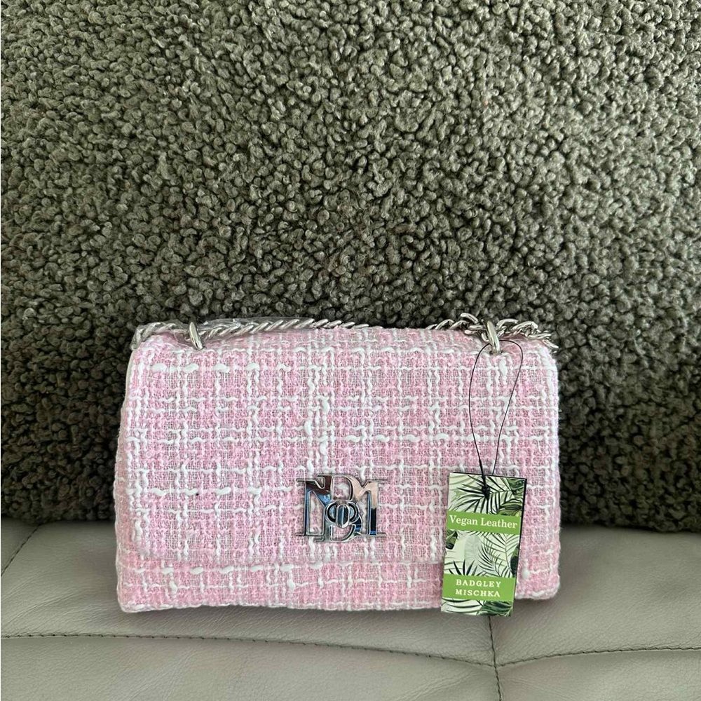 Badgley Mischka Pink Tweed Shoulder Bag
